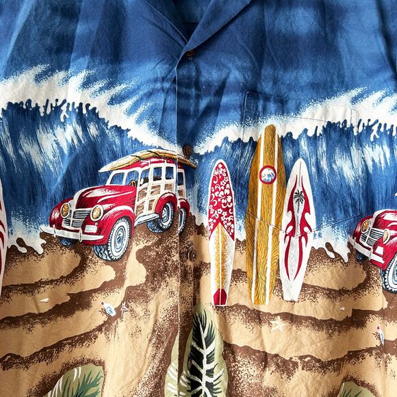Winnie Fashion Hawaiian Shirt Surfboards Woody Cars Coconut Buttons-Mens Size XL - Picture 4 of 6